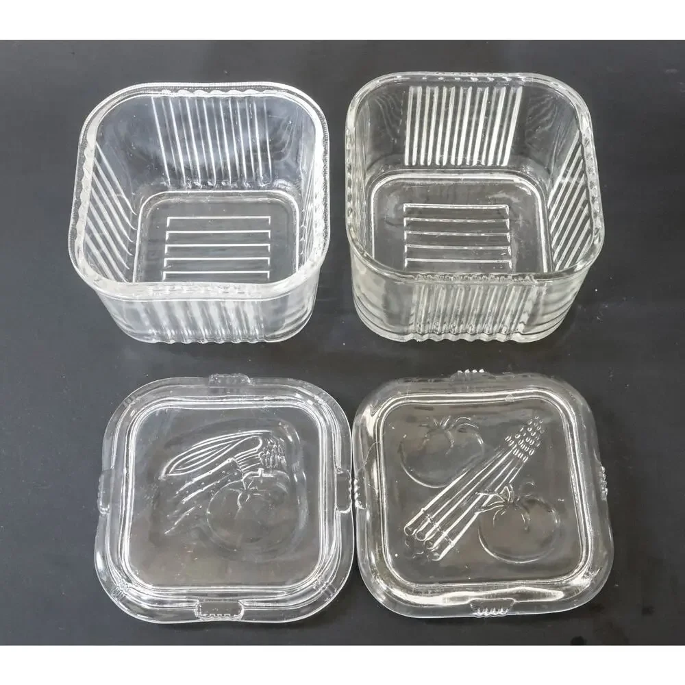 VTG Federal Glass Refrigerator Dish Set 2 Square Retro Midcentury Cottage Farm